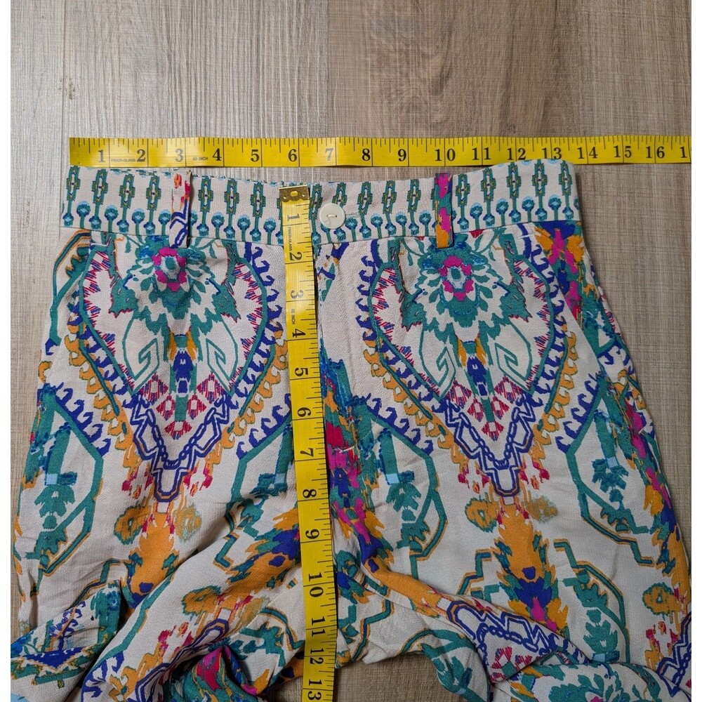 ZARA Size XS Flared Pants Boho Print High Waist Festival Palazzo Eclectic - Picture 7 of 8